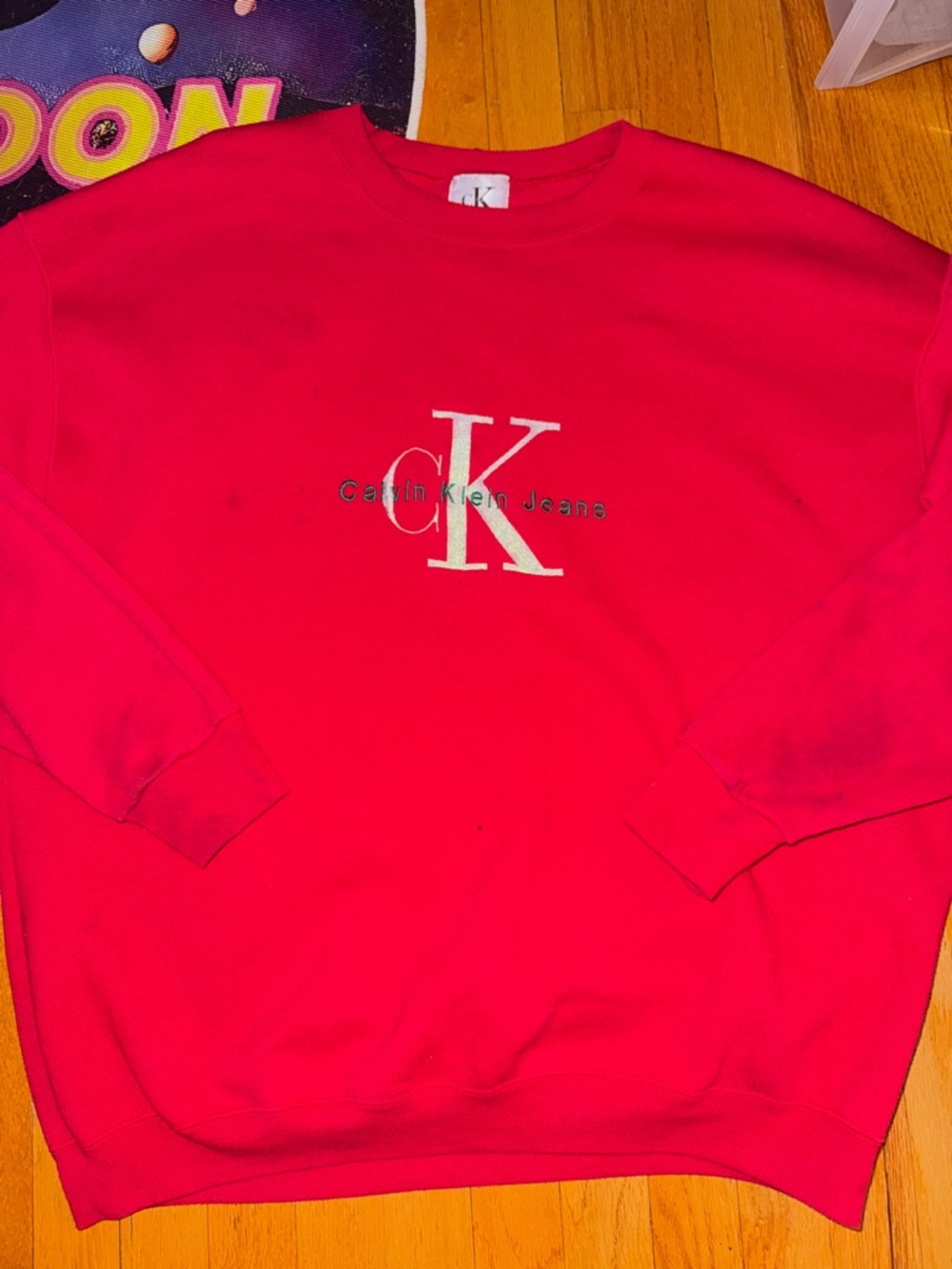 Calvin Klein Jeans Bright Red Crewneck Sweatshirt with White CK Logo